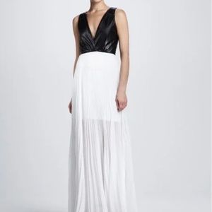 Alice + Olivia New Black Leather and White Pleated Dress